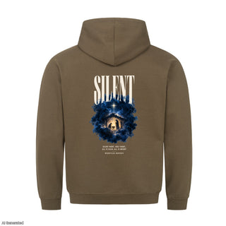 Silent Night All Is Calm Christmas Hoodie Backprint Olive