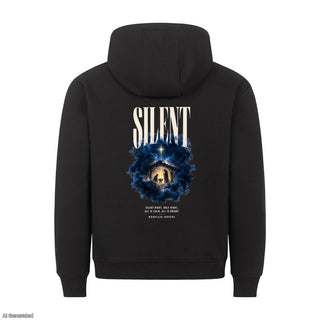 Silent Night All Is Calm Christmas Hoodie Backprint Schwarz