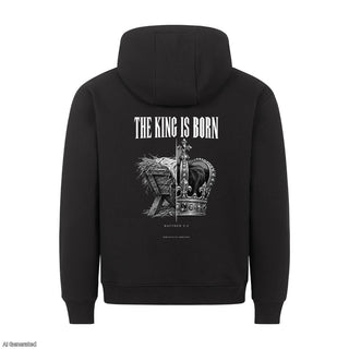 The King Is Born Christmas Hoodie Backprint Schwarz
