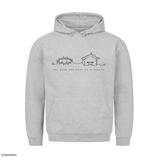 The King Was Born in a Stable Christmas Hoodie Grau