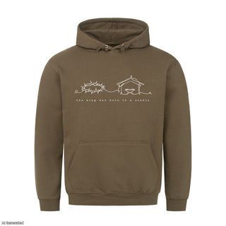 The King Was Born in a Stable Christmas Hoodie Olive