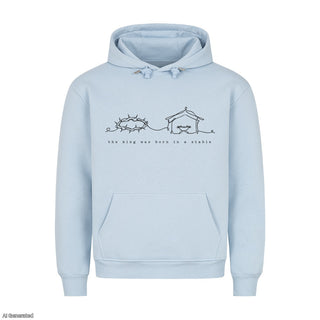 The King Was Born in a Stable Christmas Hoodie Babyblau