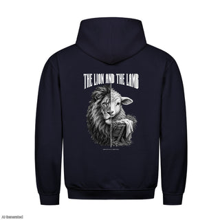 The Lion and the Lamb Christmas Hoodie Backprint Navy