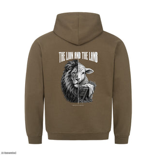 The Lion and the Lamb Christmas Hoodie Backprint Olive