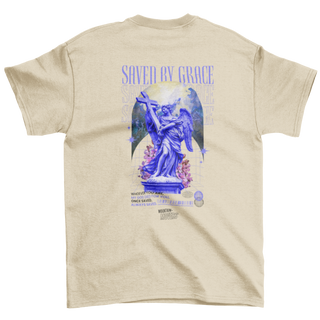 Saved by Grace Streetwear Unisex Shirt Backprint Produktansicht, Mountain Movers christliche Streetwear
