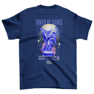 Saved by Grace Streetwear Unisex Shirt Backprint Produktansicht, Mountain Movers christliche Streetwear