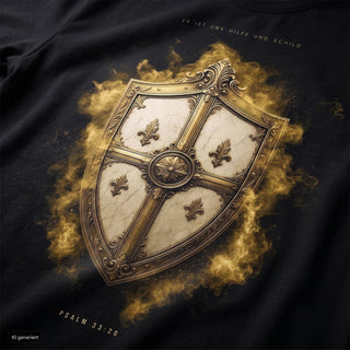 Hilfe und Schild Frauenshirt, Schwarz, Nahaufnahme des Rückenprints
