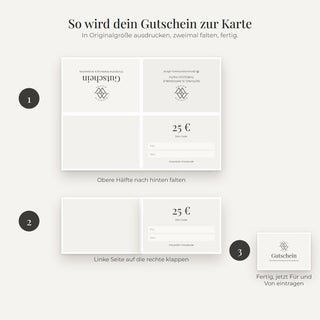 So wird der Gutschein zur Karte: A4 drucken, zweimal falten, fertig