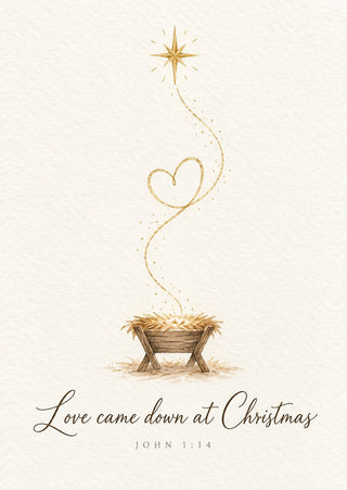 Love came down at Christmas Krippe Weihnachtspostkarte Vorderseite, Mountain Movers