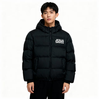 Jesus Saves Winter Puff Jacke Variante, Mountain Movers christliches Design