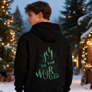 Joy to the World Green Christmas Hoodie BackPrint