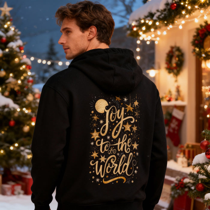 Joy to the World golden Christmas Hoodie BackPrint
