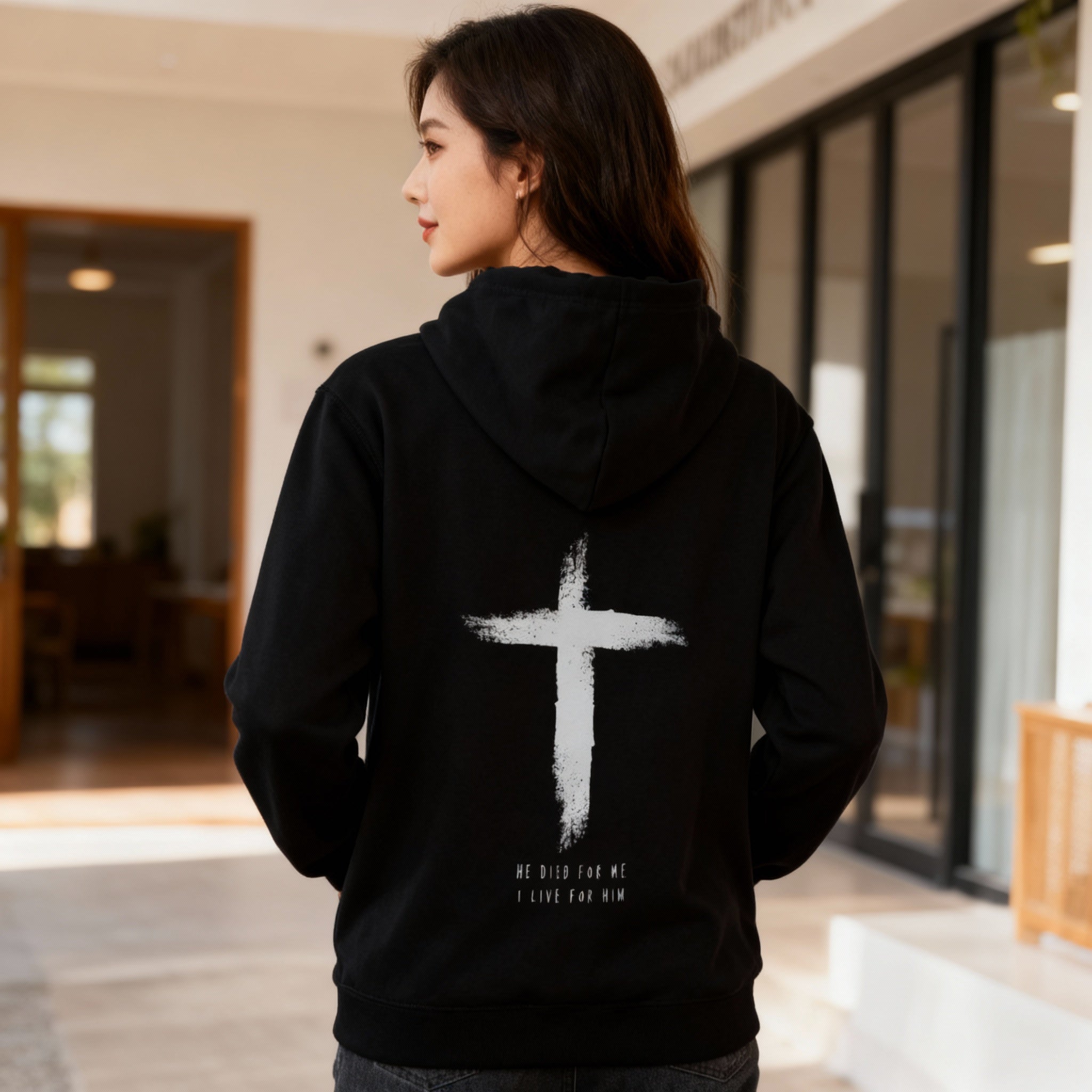He Died Hoodie BackPrint Variante, Mountain Movers christliches Design