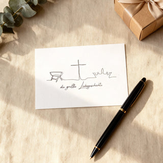 Größte Liebesgeschichte Postkarte, christliche Streetwear von Mountain Movers