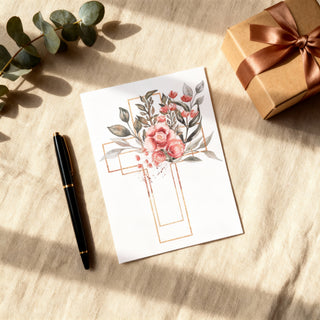 Golden Aquarell Cross Postkarte, christliche Streetwear von Mountain Movers