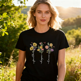 Faith Hope Love Flower Shirt Variante, Mountain Movers christliches Design