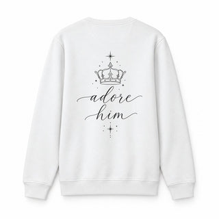 Adore Him Christmas Sweatshirt Backprint Weiß