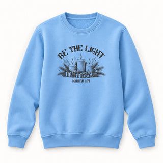 Be the Light Matthew 5:14 Christmas Sweatshirt Babyblau