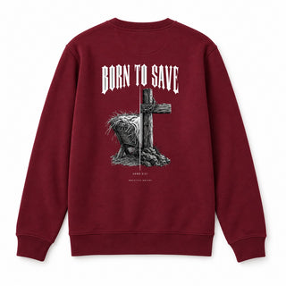 Born to Save Christmas Sweatshirt Backprint Burgunder