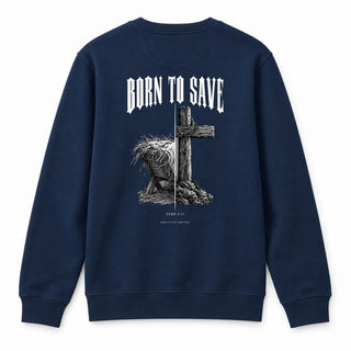 Born to Save Christmas Sweatshirt Backprint Navy