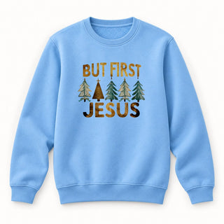 But first Jesus Christmas Sweatshirt Babyblau