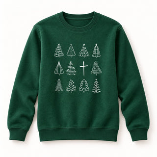 Christmas Trees and Cross Sweatshirt Grün