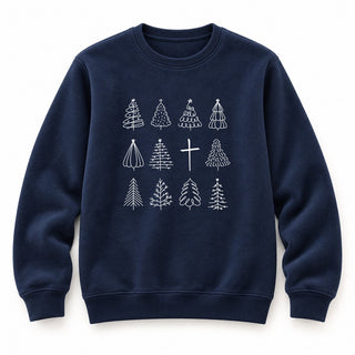 Christmas Trees and Cross Sweatshirt Navy