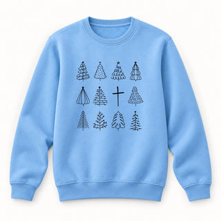 Christmas Trees and Cross Sweatshirt Babyblau