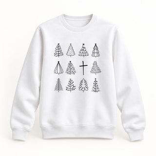 Christmas Trees and Cross Sweatshirt Weiß