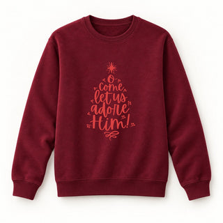 Come let us adore him red Christmas Sweatshirt Burgunder