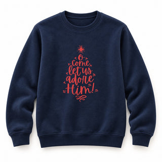 Come let us adore him red Christmas Sweatshirt Navy