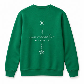 Emmanuel God With Us Line Art Christmas Sweatshirt Backprint Grün