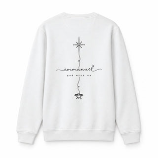 Emmanuel God With Us Line Art Christmas Sweatshirt Backprint Weiß