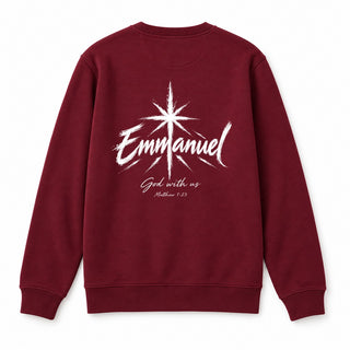 Emmanuel Matthew 1:23 Christmas Sweatshirt Backprint Burgunder