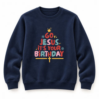 Go Jesus colored Christmas Sweatshirt Navy