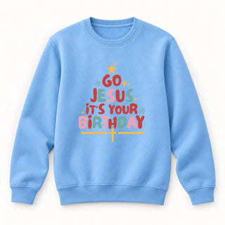 Go Jesus colored Christmas Sweatshirt Babyblau