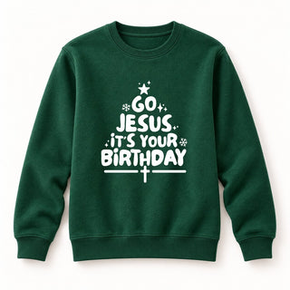 Go Jesus it´s your Birthday Christmas Sweatshirt Grün