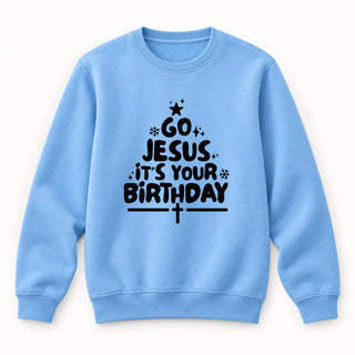 Go Jesus it´s your Birthday Christmas Sweatshirt Babyblau