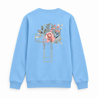 Golden Cross Aquarell Sweatshirt Backprint Babyblau