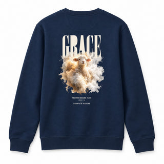 Grace The Word Became Flesh Christmas Sweatshirt Backprint Navy