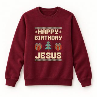 Happy Birthday Jesus Christmas Sweatshirt Burgunder