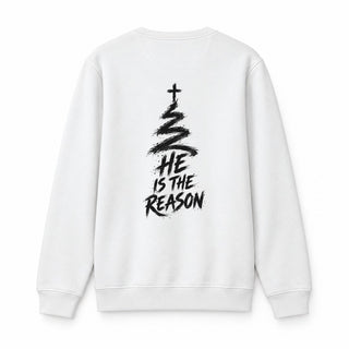 He Is the Reason Christmas Sweatshirt Backprint Weiß