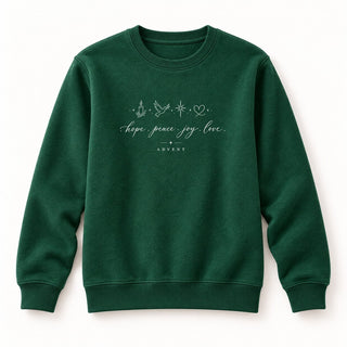 Hope Peace Joy Love Advent Christmas Sweatshirt Grün