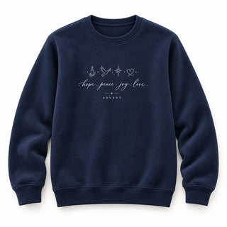 Hope Peace Joy Love Advent Christmas Sweatshirt Navy