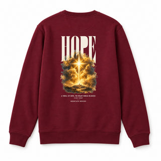 Hope Weary World Rejoices Christmas Sweatshirt Backprint Burgunder