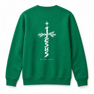 Jesus Born to Save Christmas Sweatshirt Backprint Grün