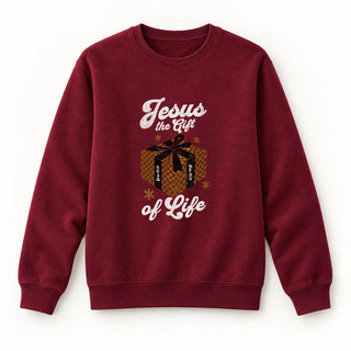 Jesus Gift of Life Christmas Sweatshirt Burgunder