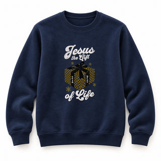 Jesus Gift of Life Christmas Sweatshirt Navy