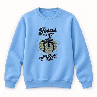 Jesus Gift of Life Christmas Sweatshirt Babyblau
