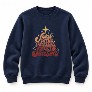 Jesus is the reason Tree brown Christmas Sweatshirt Navy